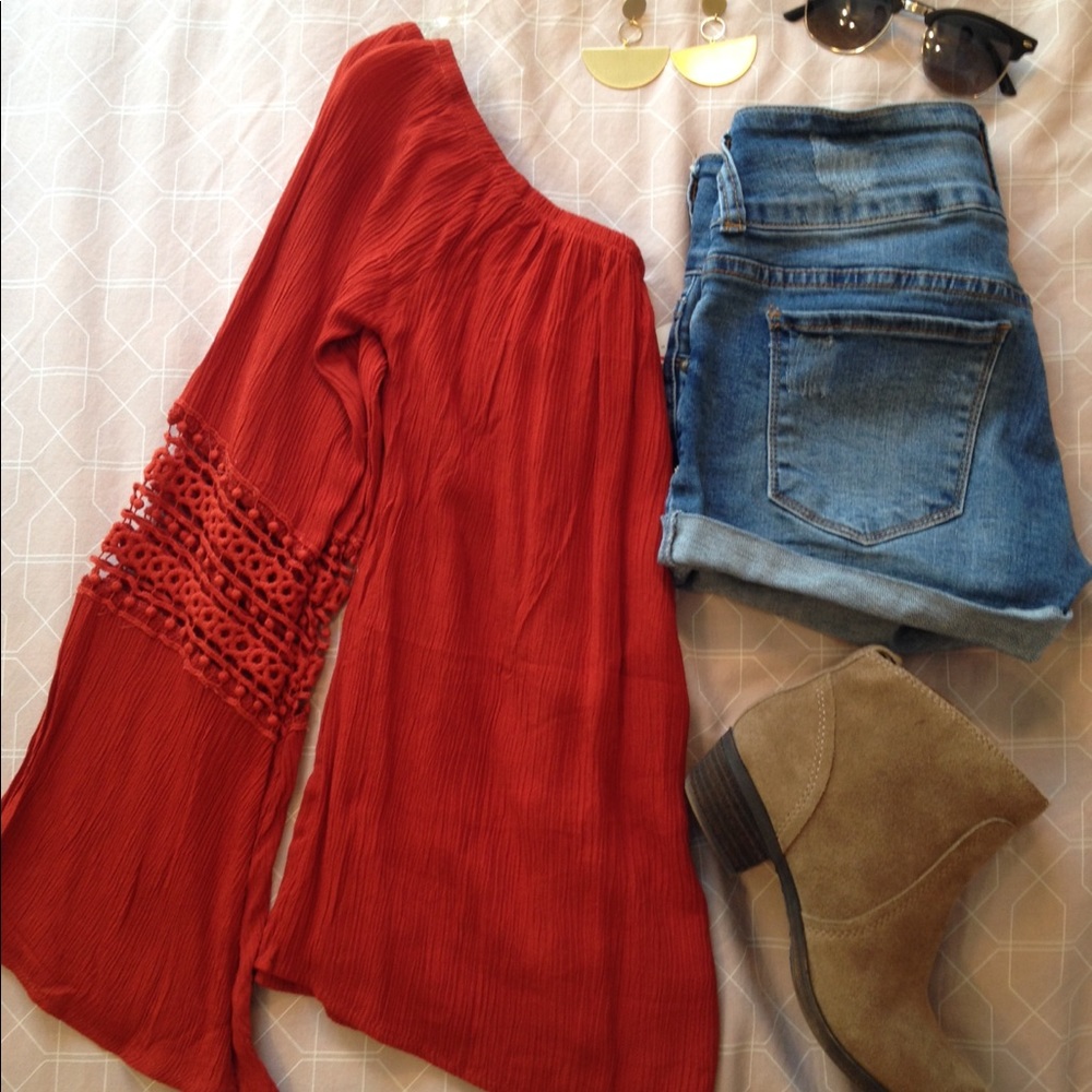 Red bell sleeve top